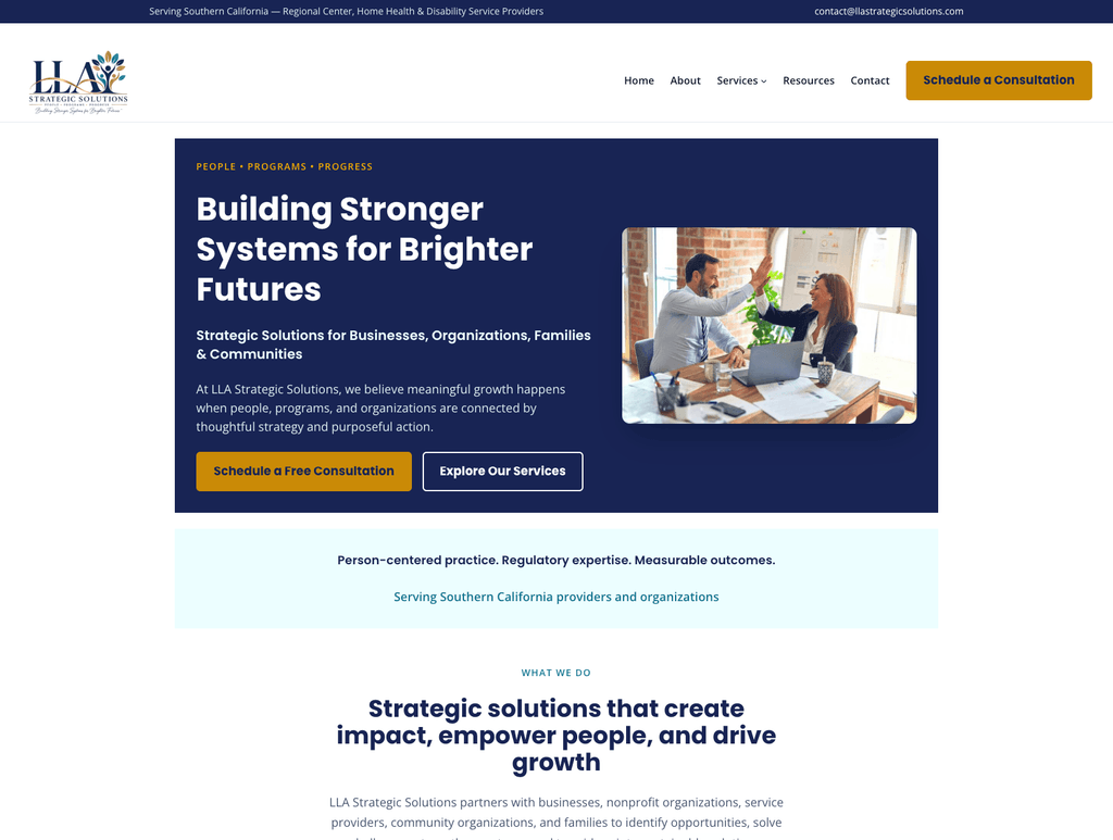Screenshot of the LLA Strategic Solutions homepage